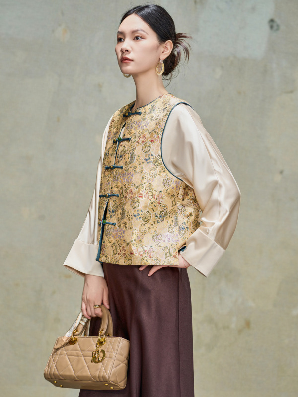 新中式真丝织金马甲女2025新款桑蚕丝改良唐装国风桑蚕丝坎肩背心|undefined