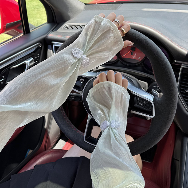 Mangas de hielo, mangas de protección solar, verano nuevo estilo, protector de brazo de conducción, mangas acampanadas sueltas, hebilla de disco de estilo nacional, mangas de hielo, mangas de seda de hielo, mangas de seda de hielo, mujeres