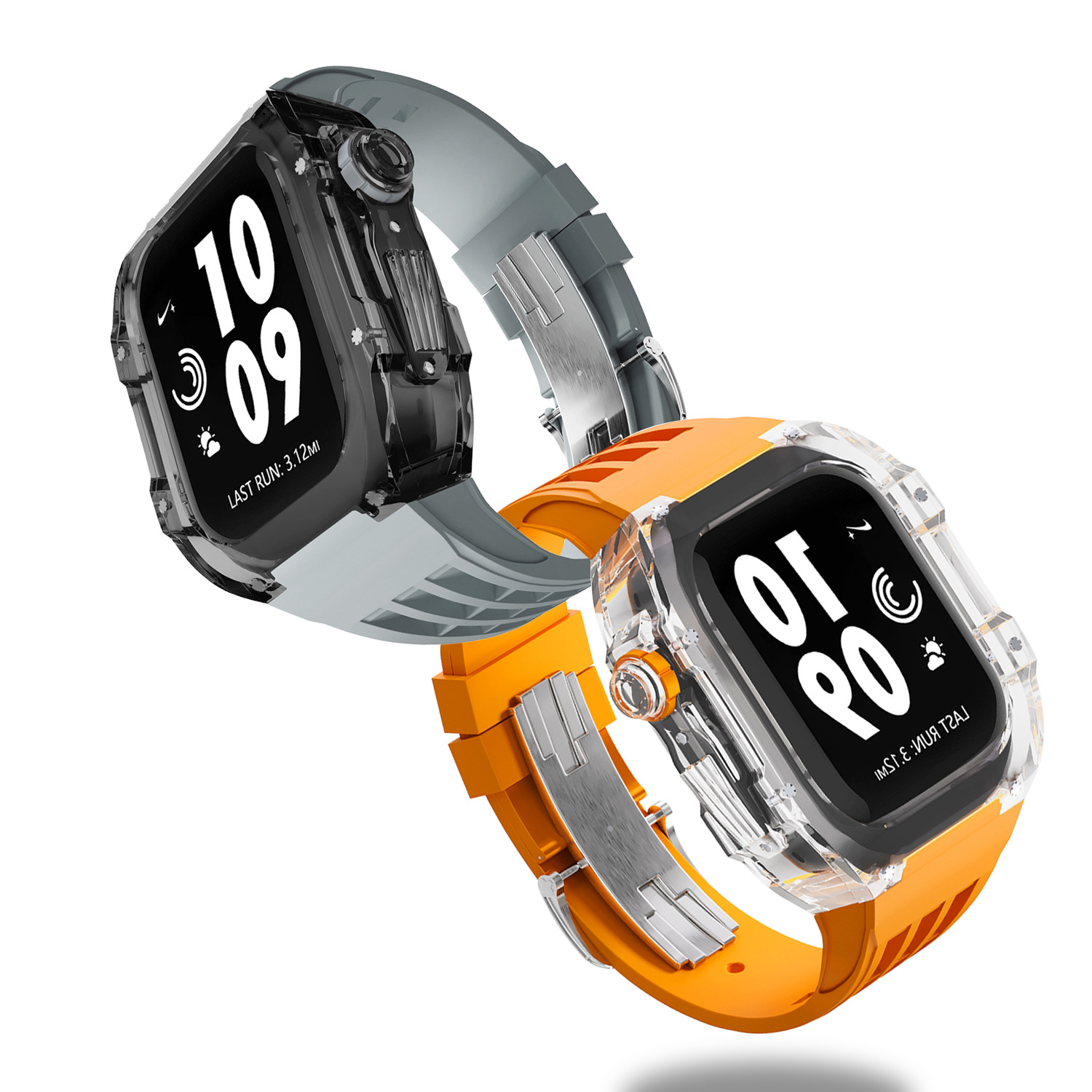 Cristal transparente caja de reloj para Apple Watch modificado reloj caso iWatch8 funda protectora de caucho de flúor Correa 44/45