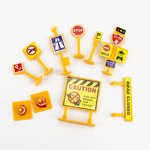 Excavator engineering road signs indicating traffic roadblocks warning signs traffic light signs children's scene cake decoration