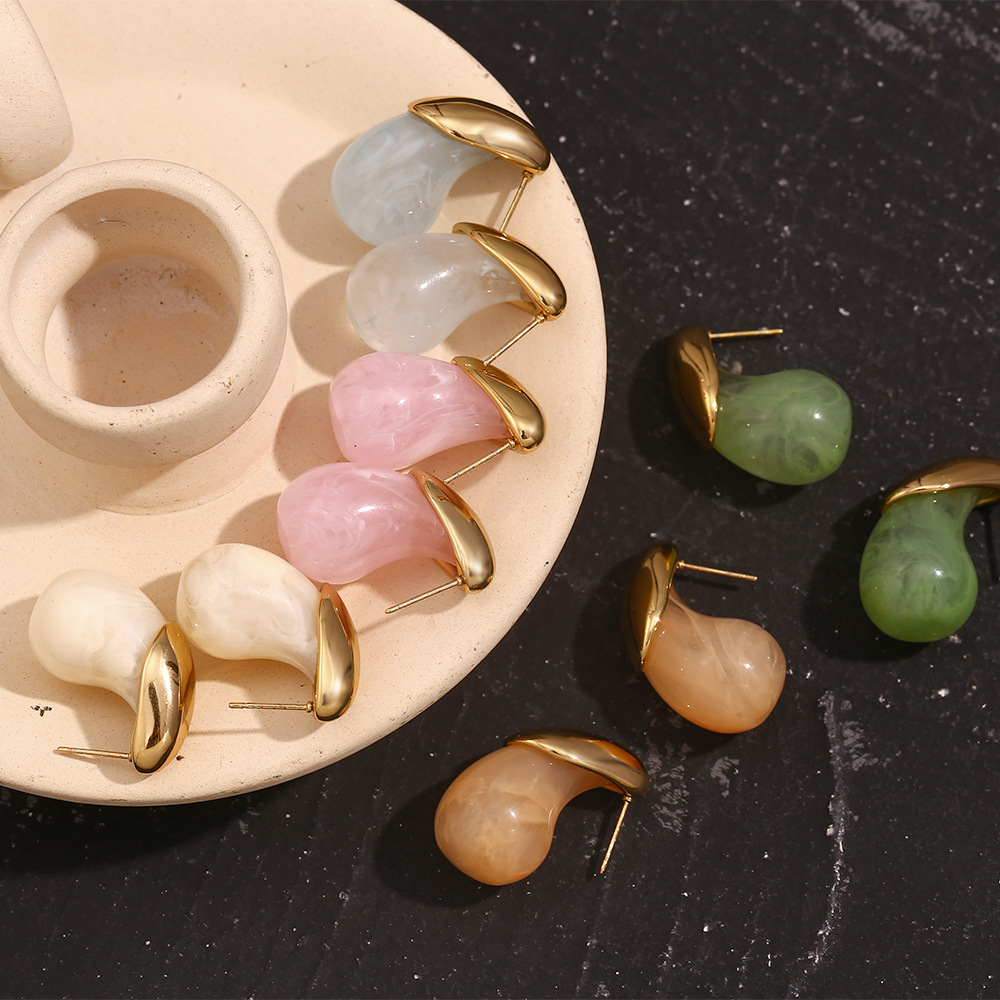 Resin Water Drop Stainles Steel Earrings