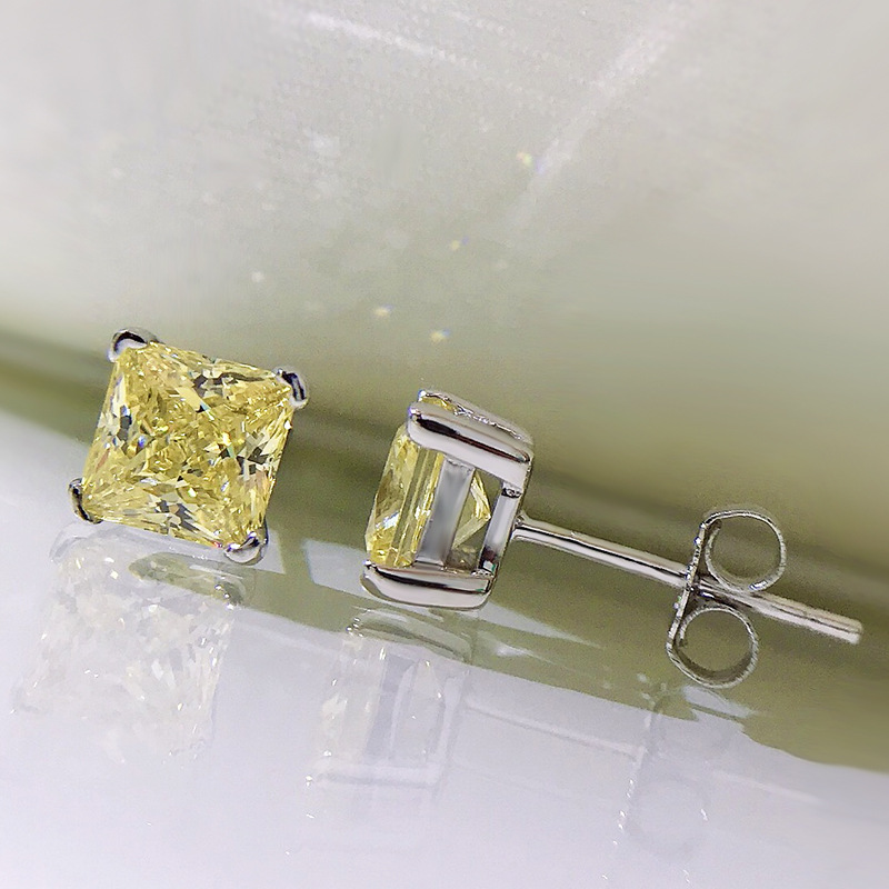 1 Paar Einfacher Stil Quadrat Sterling Silber Inlay Diamant Mit Hohem Kohlenstoffgehalt Ohrstecker display picture 1