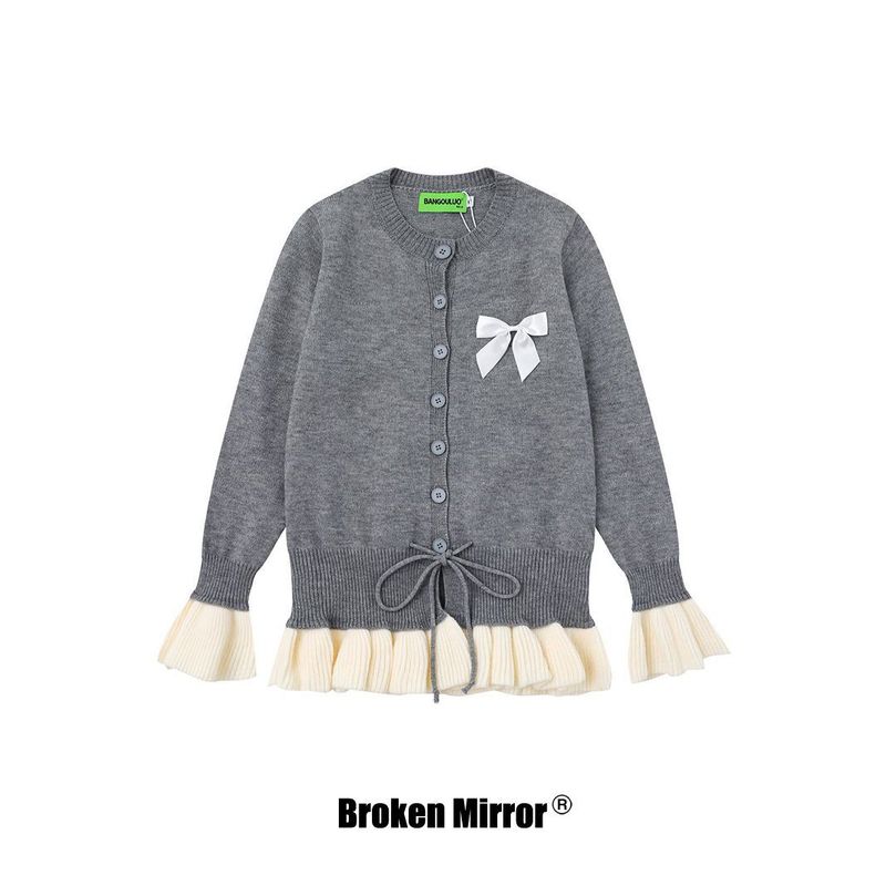 Broken Mirror 25冬季New甜美少女撞色设计宽松针织毛衣开衫|undefined