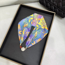 丝巾新款珍珠磁吸扣高端香云纱花萝气质领巾手腕百搭发带懒人围巾