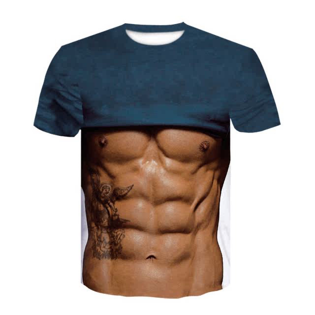 Cross-border e-commerce fake abdominal muscle chest muscle tattoo shirtless 3D three-dimensional printed T-shirt short sleeve exotic clothes