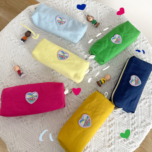 Amazon Cross-Border Supply/Love Candy Color Pencil Bag Simple Stationery Box Student High-Looking Solid Color Canvas Bag