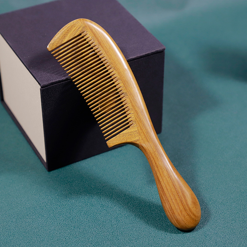 Jade sándalo Pelo Rizado peine masaje peine hogar necesidades diarias peine de dientes anchos Mujer hogar Pelo Largo mango peine de sándalo verde