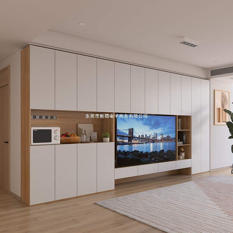 Customized Full-Wall Living Room Home Tv Cabinet Storage Storage Cabinet Integrated Solid Wood Bookcase Floor-Standing Background Wall