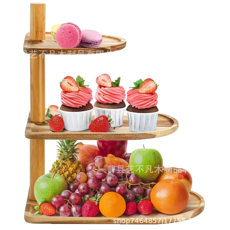 木製デスクトップケーキデザートラック三層テーブル装飾スナックフルーツラックカウンタートップレストランケーキプレート|undefined