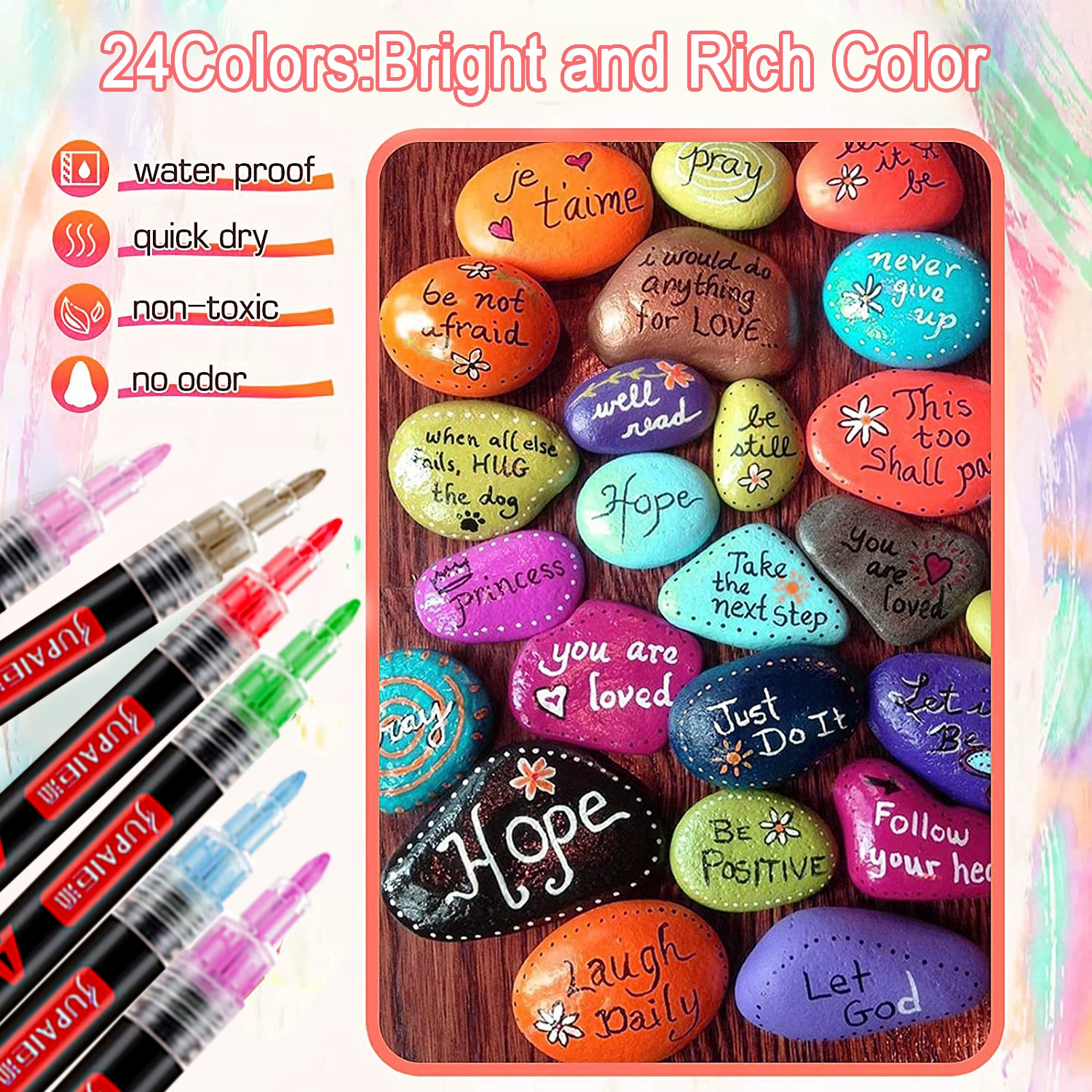 Acrylic, highlighter, art rollerball pen, liner, marker, hand painting