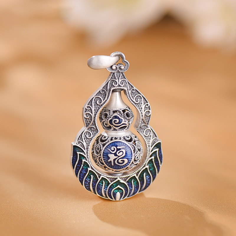 Xinqin 999 Sterling Silver Enamel Gourd Pendant for Men and Women Retro Ethnic Style Necklace Accessories Pendant