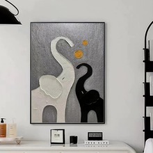 大象石英砂丙烯肌理画立体手工动物数字油画diy高级感客厅装饰画