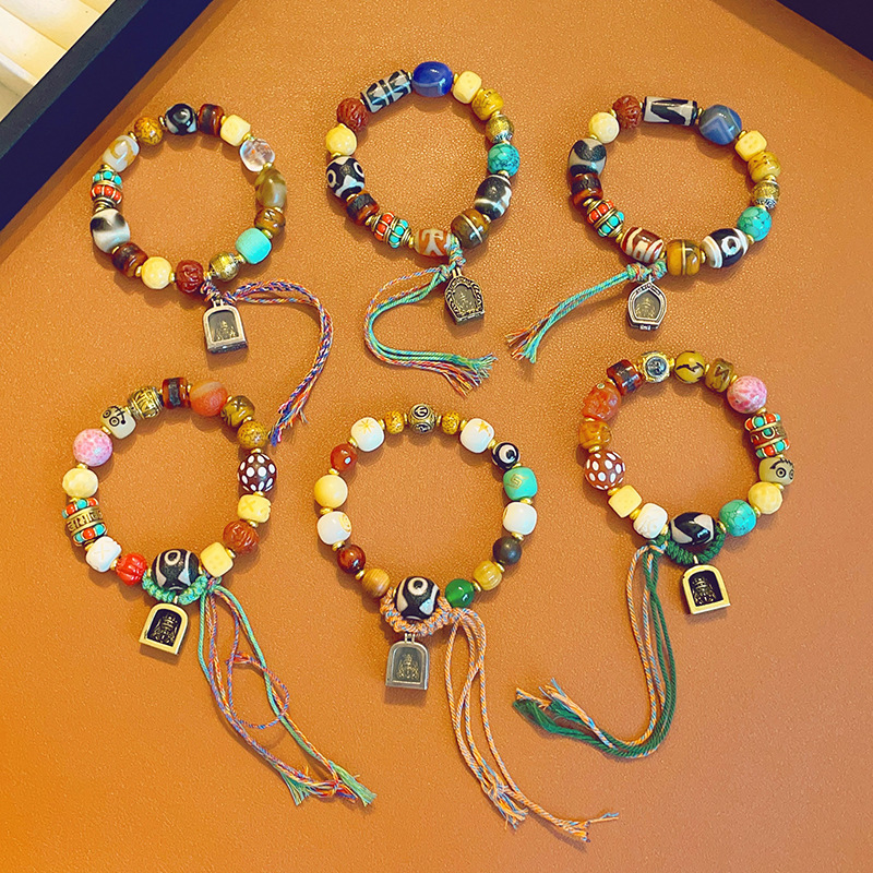 Vintage Ethnic Style Tianzhu Agate Bull Bone Bracelet Wen Play Buddha Beads Zakilam Bracelet Accessories Accessories Women and Men