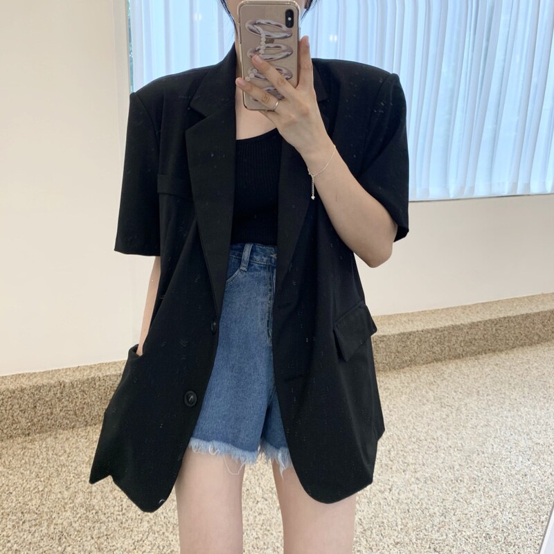 Sizes Have Been Updated Korean Chic French Boyfriend Style Loose Short-Sleeve Top Blazer