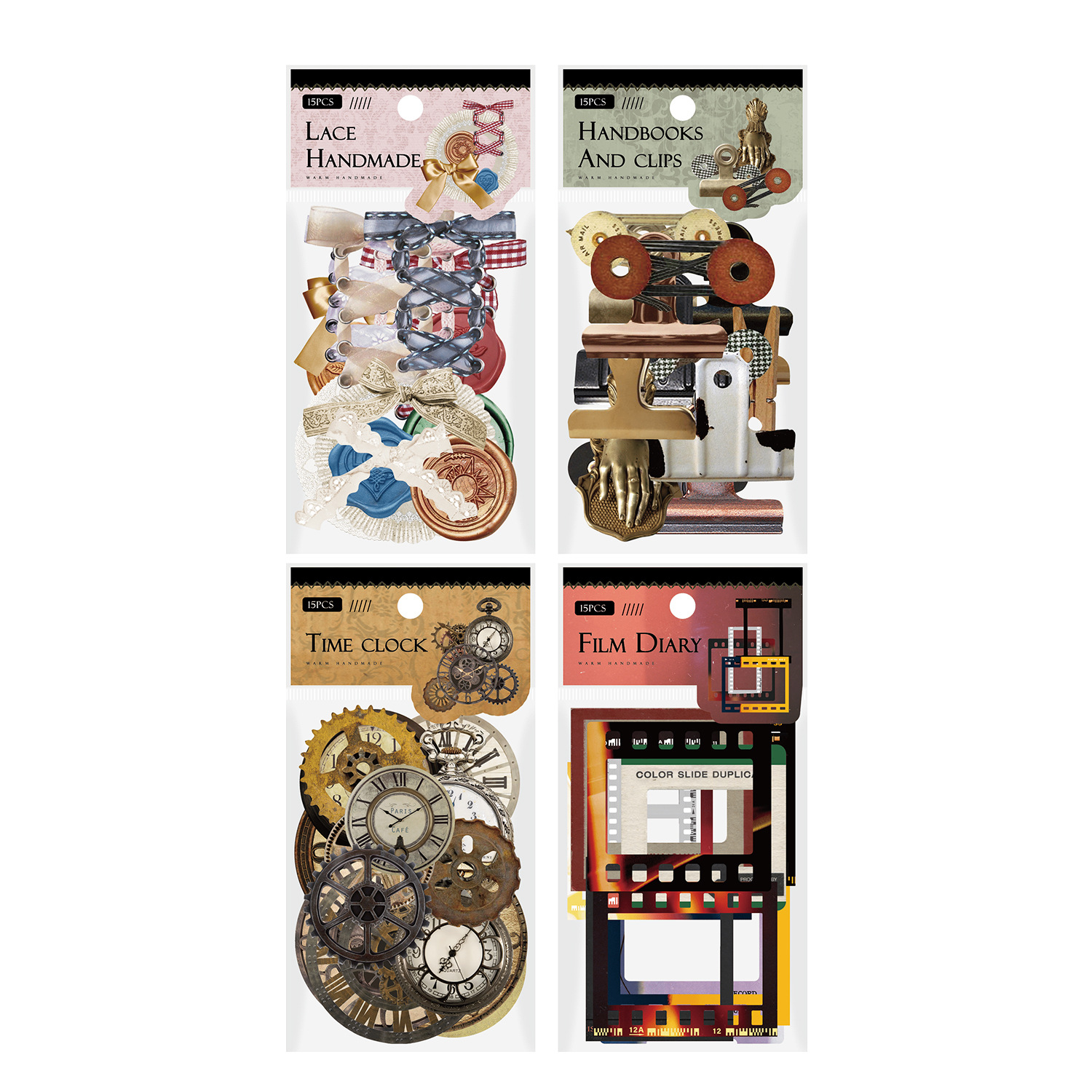 고대 숲 3D 하드 카드 스티커 팩 따뜻한 핸드메이드 시리즈 15장 레트로 테마 스티커