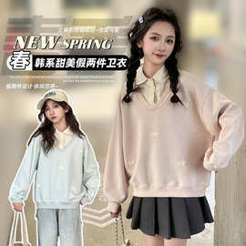 女童秋装长袖韩版卫衣2025新款女中大童学院风POLO甜美假两件上衣