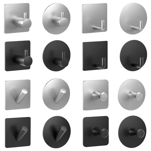 Black Hooks 304 Stainless Steel Strong Adhesive Hooks Single Hook No Drilling Bathroom Door Back Kitchen Coat Hook
