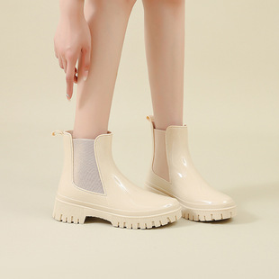 Cross-Border fashion elastic band Rain shoes women's thick-soled comfortable all-match water shoes non-slip kitchen rubber shoes for women