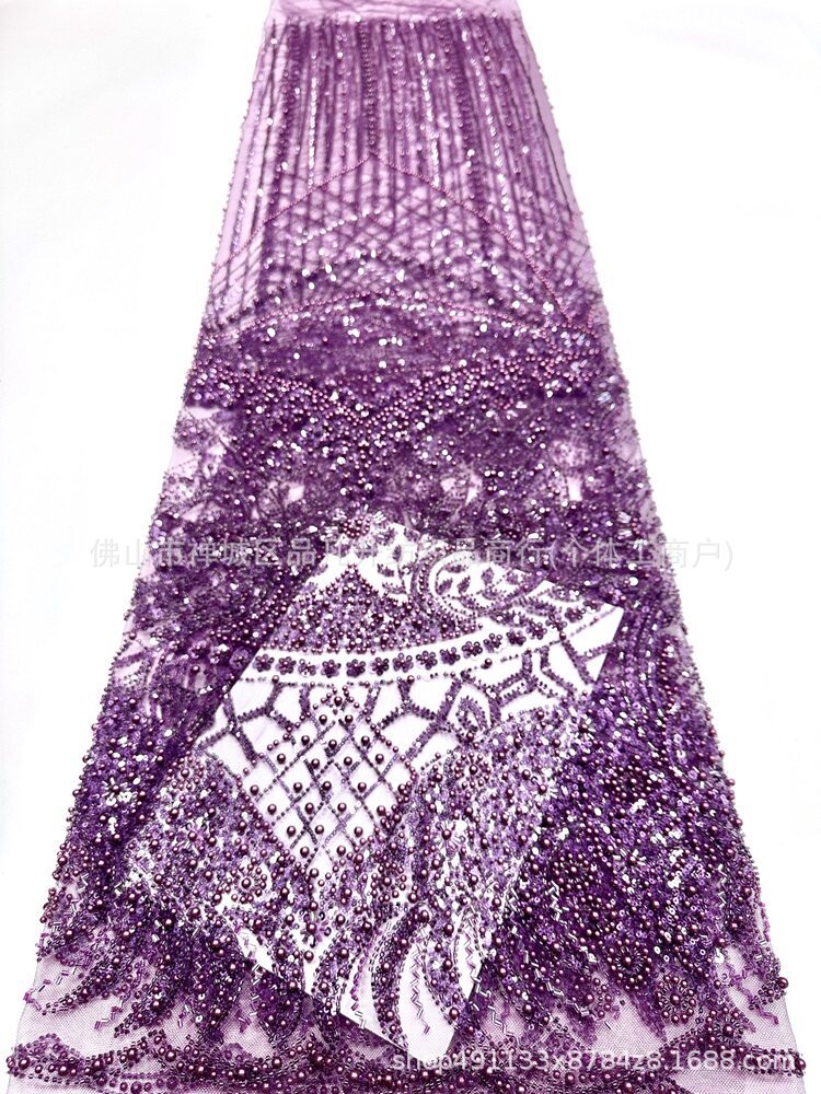 Fabrica directa de fabricación de tejido de bordado de bolsas tridimensionales franceses de alta gama vestido de boda de moda tubo de bordado de perlas tela