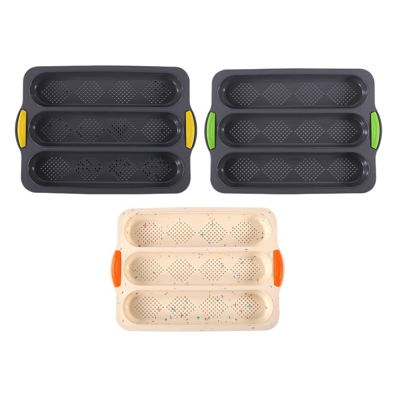 Nueva herramienta transfronteriza para hornear molde de silicona agujero de tres ranuras baguette francés molde de pastel de pan de rombo