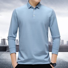轻奢青年风桑蚕丝长袖T恤男2025春秋新款气质简约商务休闲POLO衫