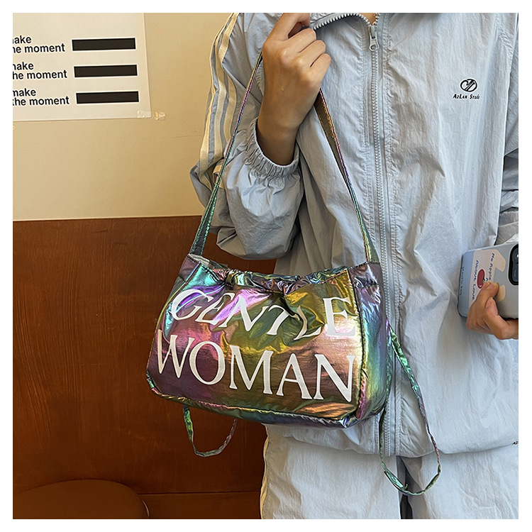 Candy colored new letter printed drawstring shoulder niche design dumpling women's armpit bag_voghion.com