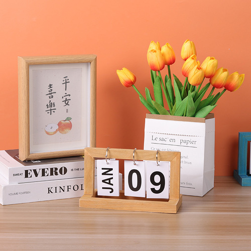 ins Creative Wooden Page Flip Calendar Home Simple Desktop Ornaments Study Desk Calendar Perpetual Calendar Small Ornaments