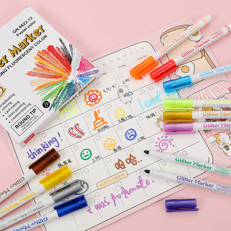 Guangna 6622 Flash 2mm del color caramelo resaltador traje 12 colores DIY diario tarea marcador fluorescente