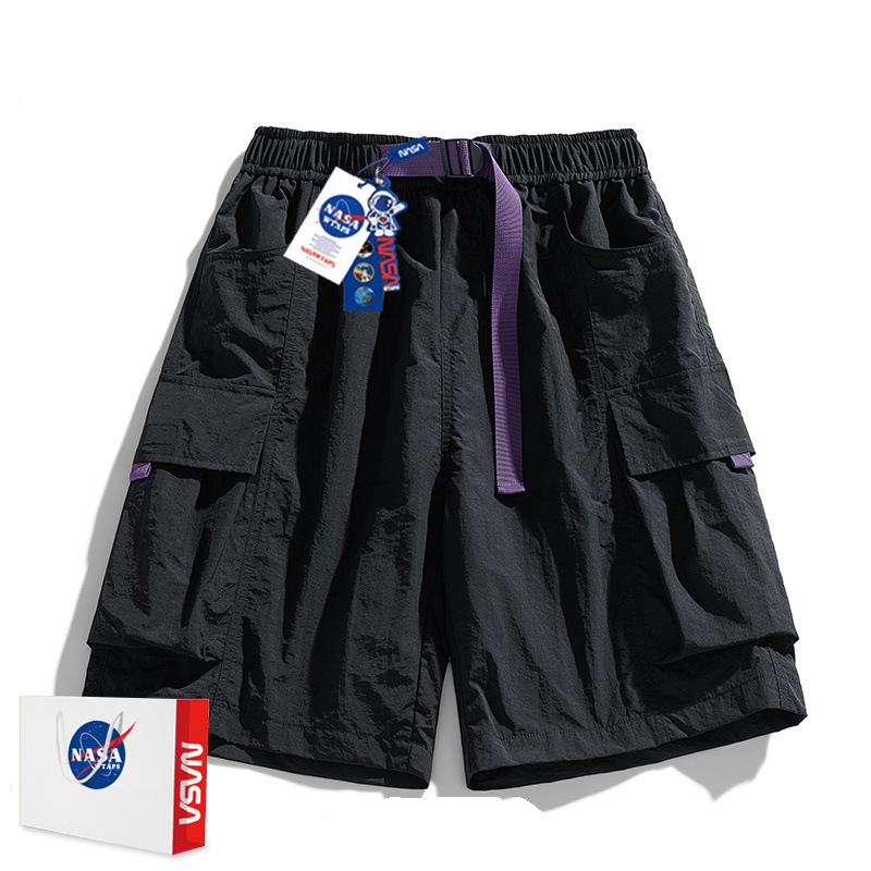 Pantalones cortos de seda de hielo de marca de moda casual de la NASA, protector solar de verano para hombres, varios bolsillos, deportes casuales, pantalones delgados para adolescentes