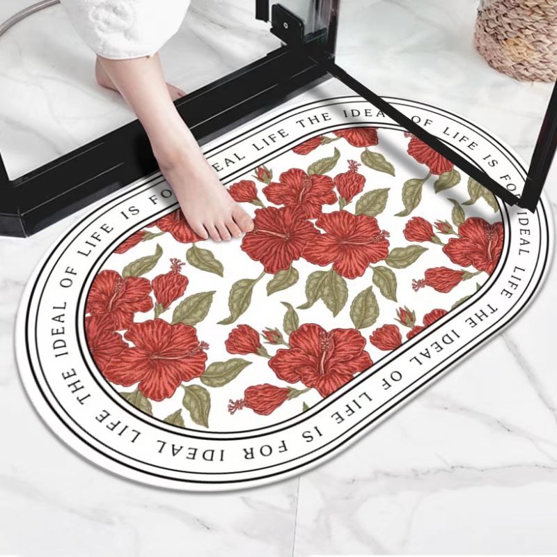 Pastoral al por mayor de flores y plantas de barro de diatomeas estera suave estera absorbente alfombra de baño ovalada alfombra de piso antideslizante alfombra de puerta absorbente
