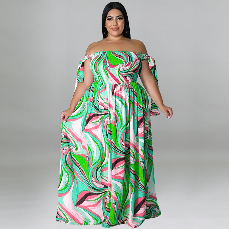 Maxi jurk met spaghettibandjes en smockwerk en strikprint_voghion.com