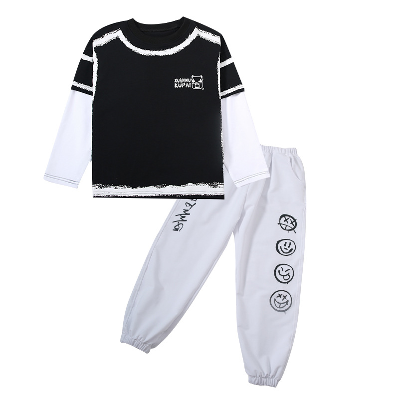 Ventas mensuales [500 +] nueva ropa de rendimiento para niños Estilo occidental niños medianos y grandes Niños de manga larga de dos piezas de moda suelta