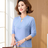 中老年女裝秋冬新款針織衫復(fù)古風(fēng)媽媽裝旗袍領(lǐng)套頭毛衣女廠家，女裝針織衫/毛衣，妃慕昵服飾