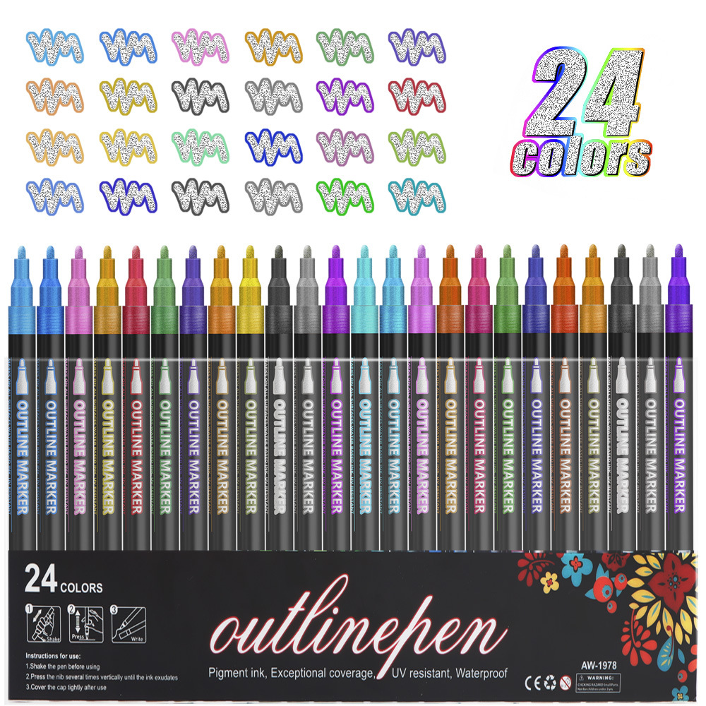 Bolígrafo de contorno de doble línea DIY bolígrafo de contabilidad de tarjetas de Navidad bolígrafo flash bolígrafo de resaltador de color de metal