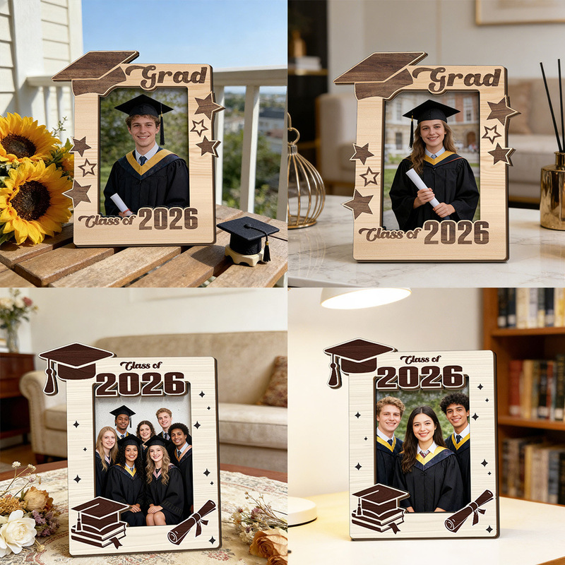 Graduation Season Wooden Crafts 2026 Victory Graduation Design 2D Wooden Photo Frame Holiday Gift Standee Ornament