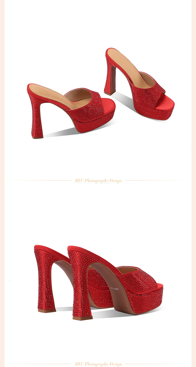 Sandal cao gót nữ đính đá platform quai một dây gót dày — đen chi tiết 5