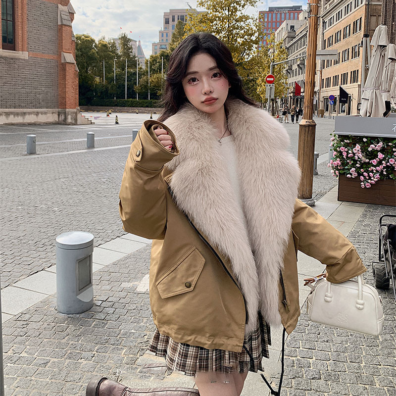 Sweet and Cool Parka down Jacket Women's Workwear Casual Fur Outwear Fox Fur Collar Removable Thickeneded down Liner Sweet and Cool Parka down Jacket Women's Workwear Casual Fur Outwear Fox Fur Collar Removable Thickeneded down Liner