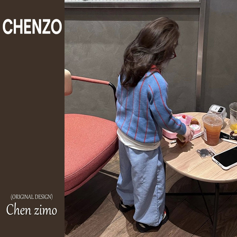 女童裤子秋装2025新款洋气儿童休闲百搭条纹工装裤女孩宽松阔腿裤|undefined