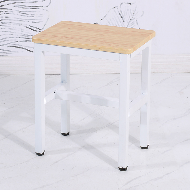 Taburete de taller al por mayor, línea de montaje de fábrica, taburete de trabajo, taburete cuadrado pequeño de acero y madera, taburete de hierro de comida rápida, oro de entrenamiento