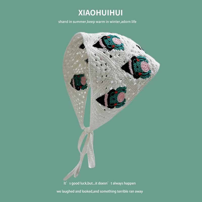 Primavera y otoño viajes ins dulce estilo lindo hecho a mano banda pelo de las mujeres accesorios para el pelo punto ganchillo pañuelo verano triángulo bufanda