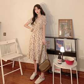 连衣裙女夏法式大码碎花季胖妹妹收腰遮肚子显瘦中长款超仙