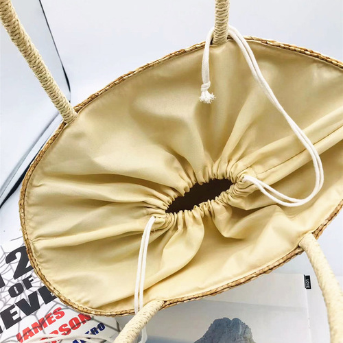 Summer large-capacity lemon embroidered beach bag hand-woven bag shoulder bucket bag women's wheat braided straw bag