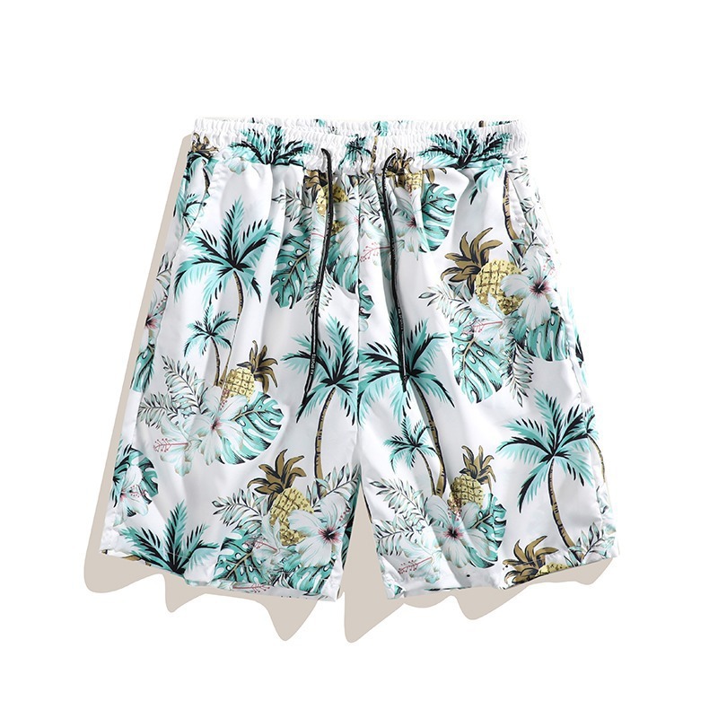 Men's Hawaiian Print Shirt And Shorts Set, Lightweight Breathable Linen Blend Beach Vacation Outfit, Casual Short Sleeve Button Down Shirt_viptrois.com