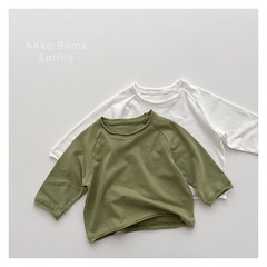 Textured Crewneck Base Shirts for Boys and Girls ~ Spring/Summer New Arrival: Relaxed-fit Kids' T-Shirts with Soft, Rolled Edges—Featuring a Casual Japanese Style