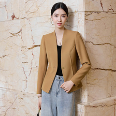 卡其色无领西装外套女2025新款气质名媛高级感奢华高端修身女西服