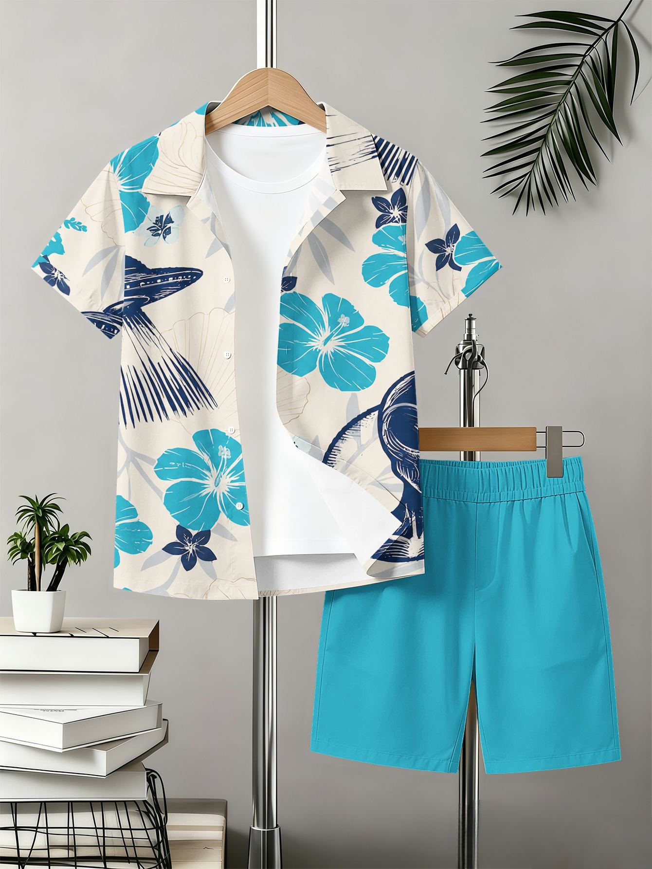 Jungen Set Mit Blumenmuster Hemd Und Shorts Für Den Sommer_voghion.com