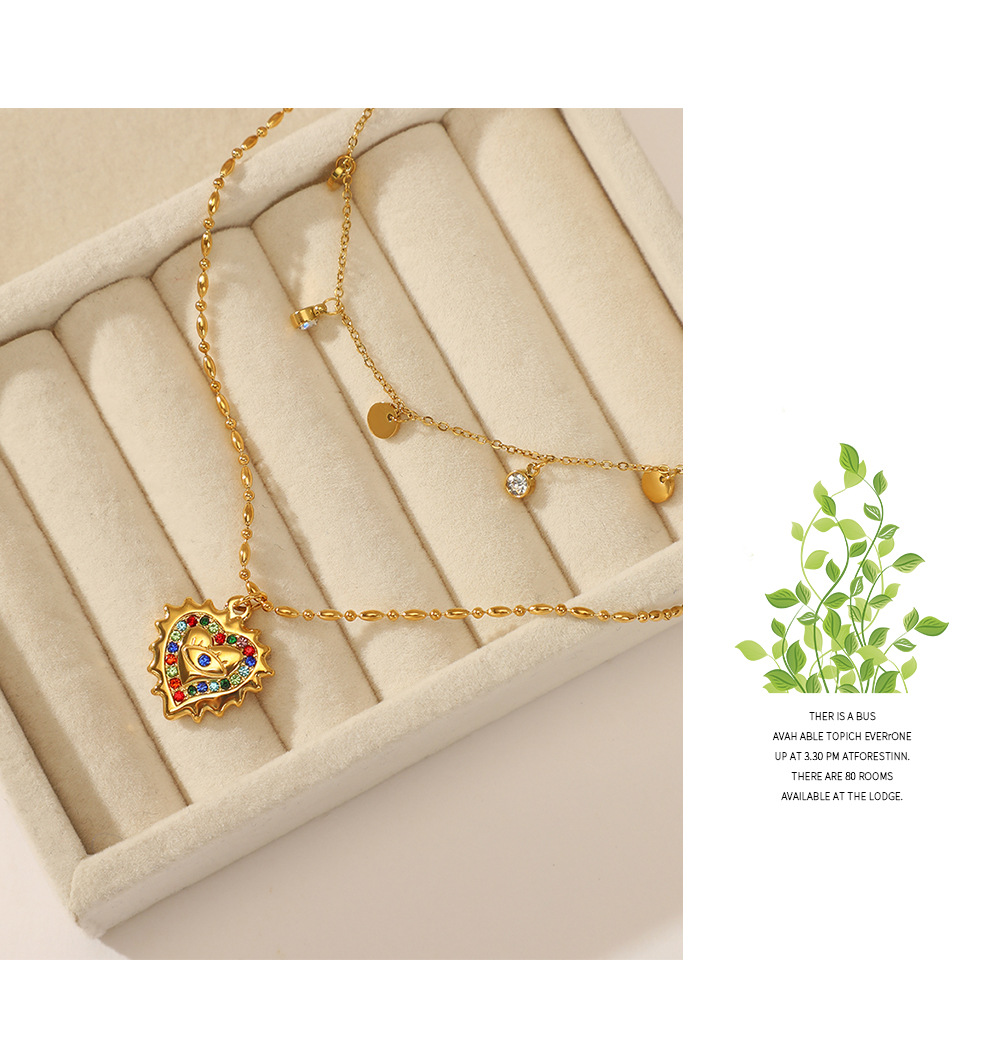 Fashion Heart Shape Stainless Steel Gold Plated Rhinestones Layered Necklaces