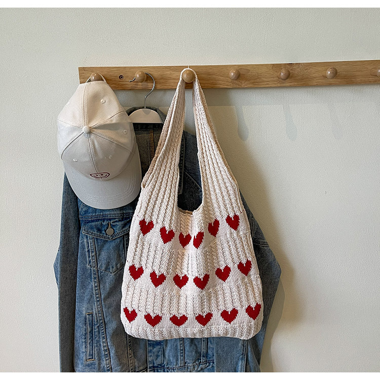 Exquisite Heart-shaped Knitted Women's Shoulder Handbag Shopping Bag_voghion.com