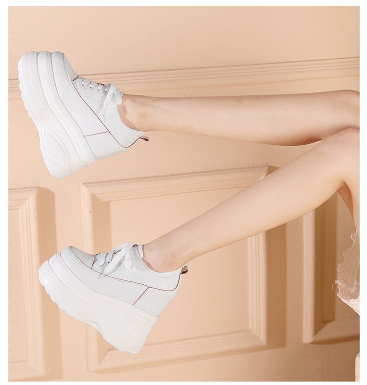 Giày platform nữ đế xuồng cao 14 cm tăng chiều cao, dáng thể thao — Trắng Đỏ chi tiết 7