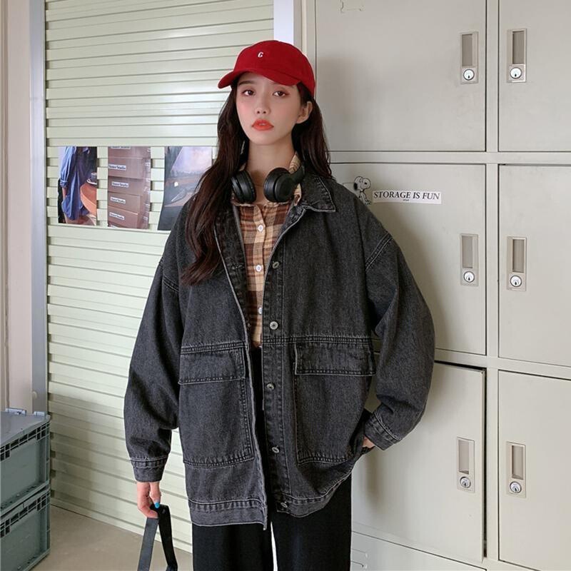 牛仔外套女春秋韩版宽松BF百搭显瘦炸街复古港风Chic长袖夹克上衣|undefined
